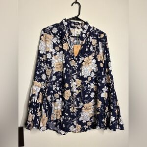 Umgee Boho Floral Bell Sleeve Blouse Size Small